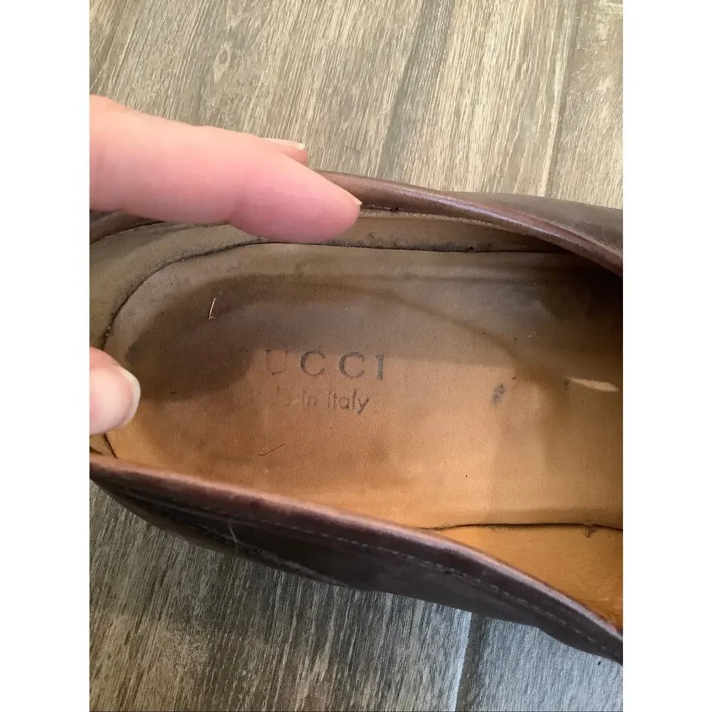 GUCCI Men's 12D Brown Leather Double Strap Slip On Loafers Shoes Italian V5-15